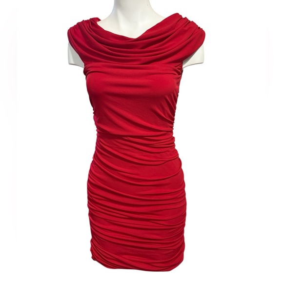 Bodycon Red Fitted Ruched Mini Dress, Ricki’s, Valentines, date night, size XS, - Picture 8 of 10